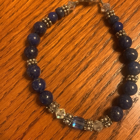 EUC Bracelet - Blue Lapis Beads, Silver and Crystals 8” - Picture 4 of 10